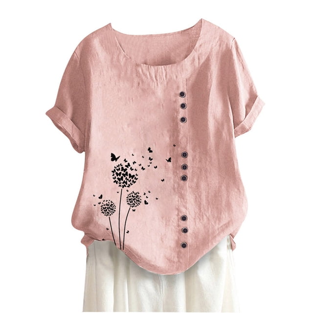 Birdeem Mode Femmes Été T-Shirt Imprimé Ample Col Rond Manches Courtes Blouse Décontractée