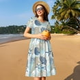 thumbnail image 4 of Naloa Algae Corals and Seashells Print Womens Summer A-Line Dress with Pockets,Short Sleeve Dresses,Flowy Beach Swing Dress for Vacation Travel, 4 of 6