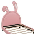 thumbnail image 5 of Twin Upholstered Platform Bed with Rabbit Ornament, Wood Platform Bed Frame with Leather Headboard and Wood Slats Support for Girls Boys Teens Bedroom, No Box Spring Required, Pink, 5 of 7