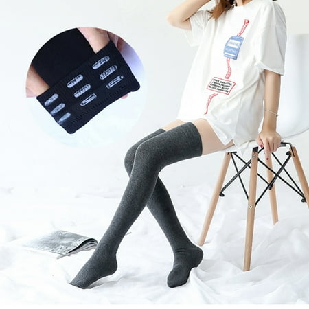 

Biplut 1 Pair Women Socks Thigh High Anti-slip Silicone Solid Color Stockings Autumn Winter Good Stretch Long Tube Stockings for School