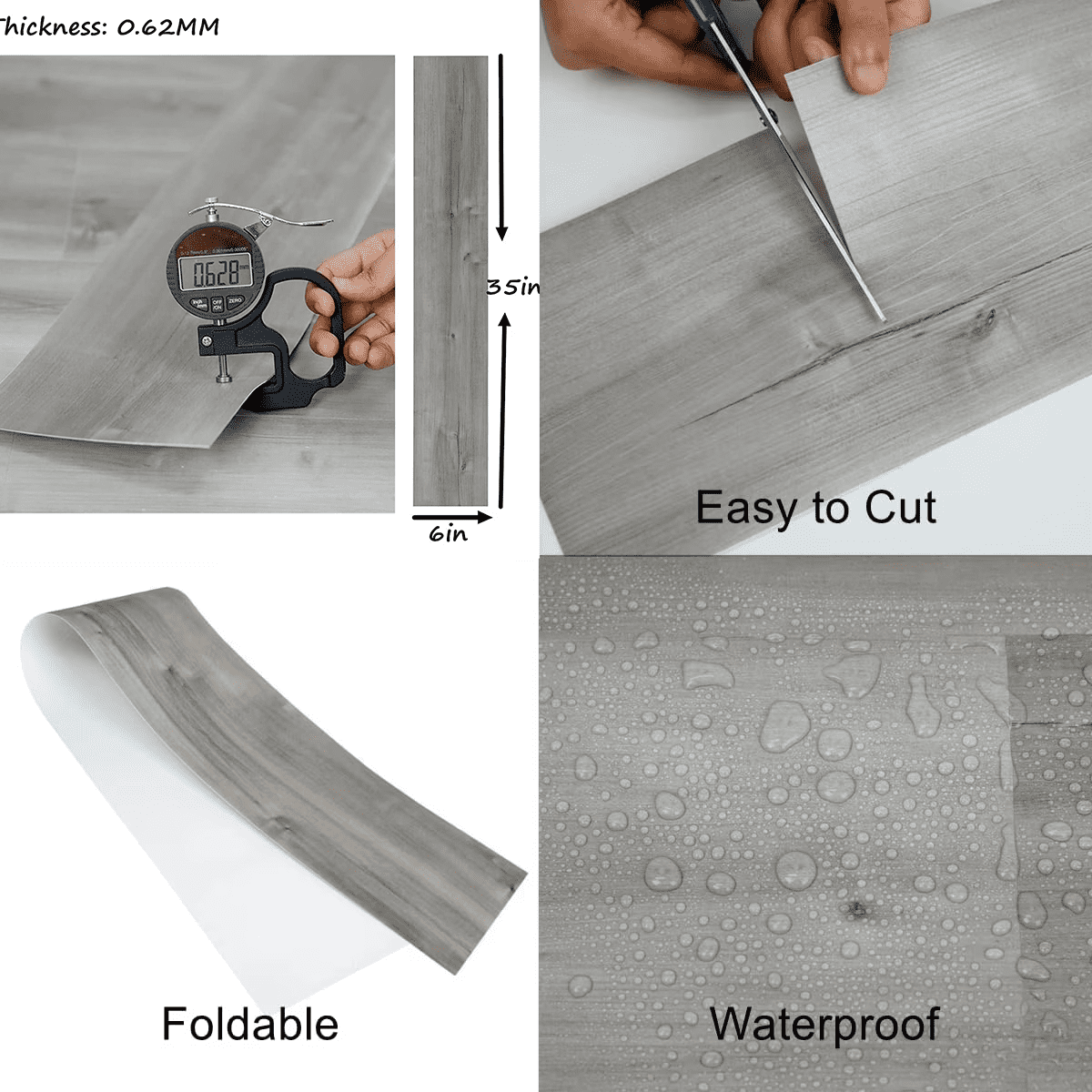 Lxcreat Peel and Stick Floor Tile 35-in x 6-in Gray Wood Grain Self Adhesive and Waterproof for Transfer Kitchen, Living Room 10 Pcs (0.62mm)