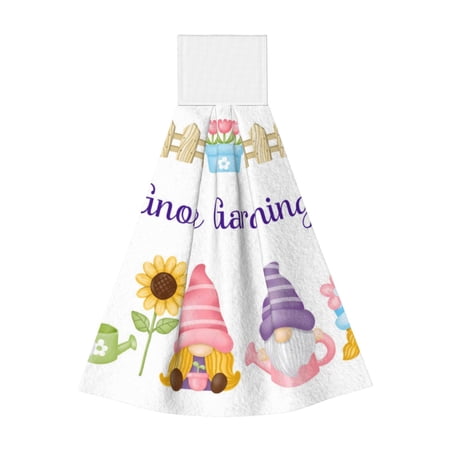Kdxio Watercolor Gnome Garden Hand Towel with Loop Hanging Towel Absorbent Tie Towels for Kitchen Tea Bar Bathroom Decor