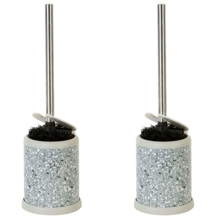Bath Bliss 2 Pack Self Closing Lid Toilet Brush and Holder in Terz Grey