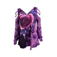 thumbnail image 2 of xiaxaixu T-shirt Imprimé Rose pour Femmes, Pull à Col en V à Manches Longues, 2 of 2