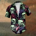 thumbnail image 4 of Button Up Shirt Men Halloween Theme Skull Print Casual Turndown Collar Short Sleeve Shirt Shirt for Men Graphic, 4 of 5