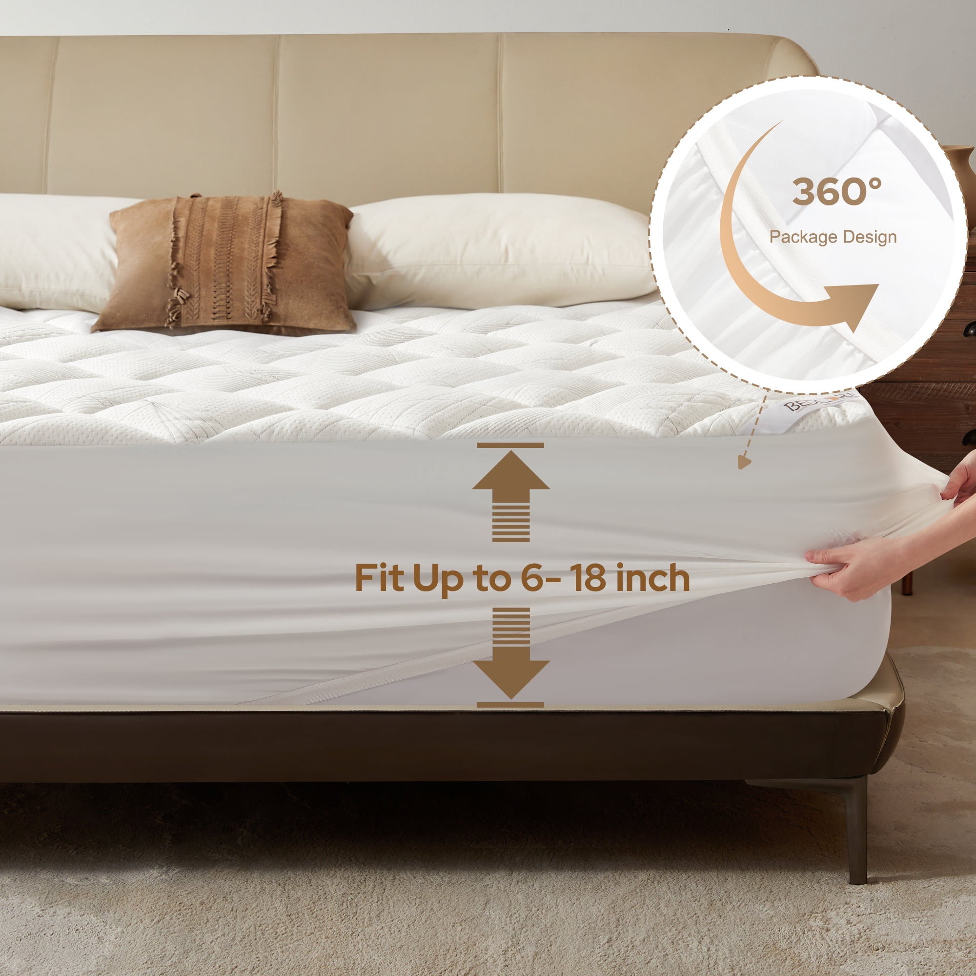 BEDLORE Cal King Size Mattress Topper, Fluffy Pillow Top Mattress Pad for Back Pain, Bamboo Breathable Mattress Cover with 6-18 Inches Deep Pocket