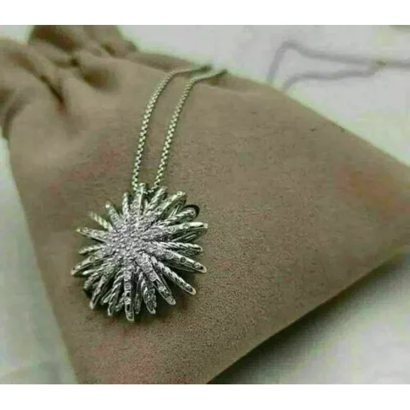 2Ct Round Lab Created Diamond 14K White Gold Plated Classic Starburst Pendant