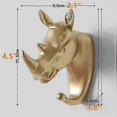 thumbnail image 4 of 3 Pack Rhinoceros Giraffe Elephant Head Wall Hooks Animal Shaped Coat Rack Bathroom Hooks Wall Hanging (Golden), 4 of 5