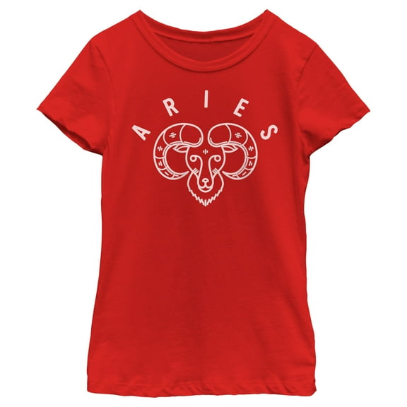 Girl's Lost Gods Zodiac Aries Ram Symbol  Graphic Tee Red Small