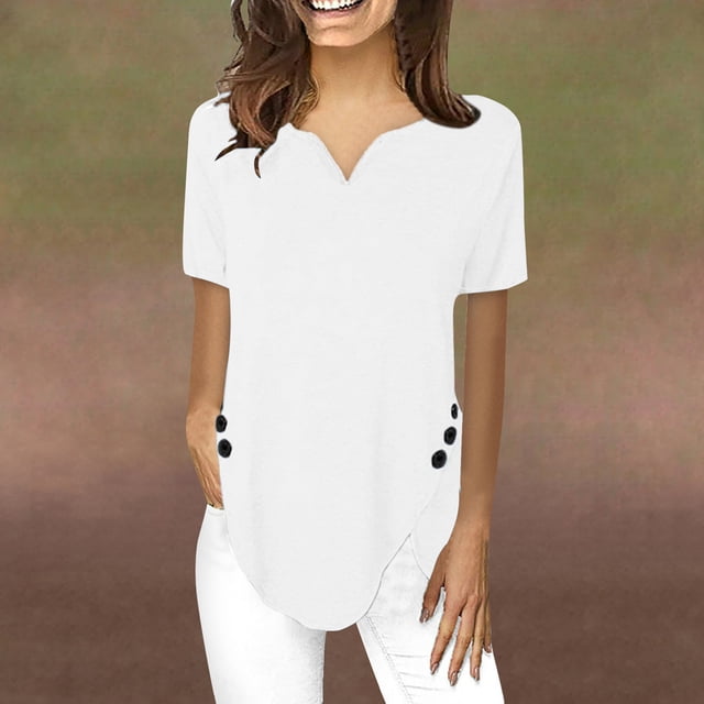 Hauts d'Été Grande Taille pour Femmes Manches Courtes Mode Décontractée T-Shirt Manches Courtes Col en V Chandail en Molleton Hauts Blouse T-Shirt Col en V Femmes en Liquidation
