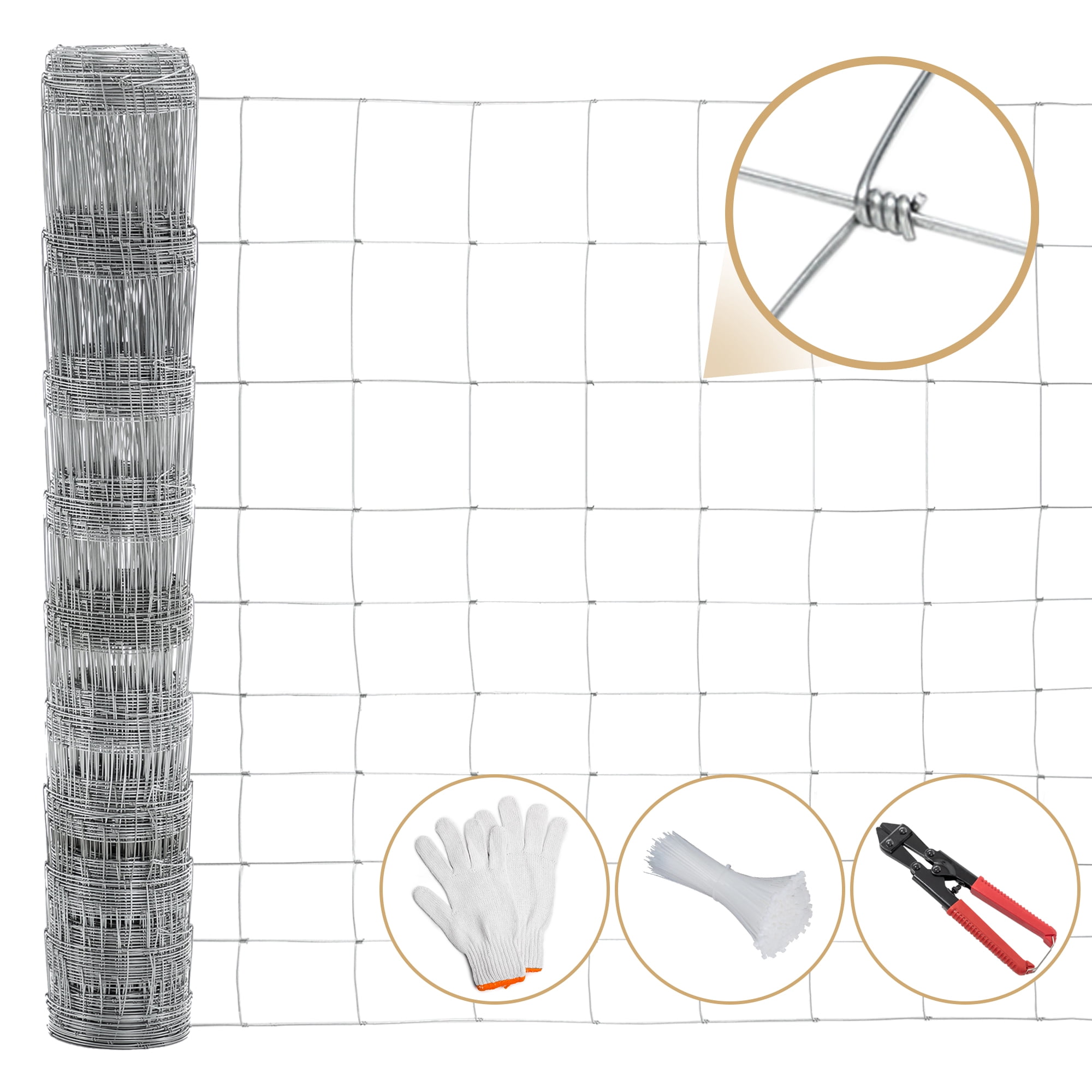 Aukfa 4x164 ft Galvanized Wire Fencing,Heavy Zinc Coating Farm Fence Used to Hog Goat Fencing for Yard Garden Field