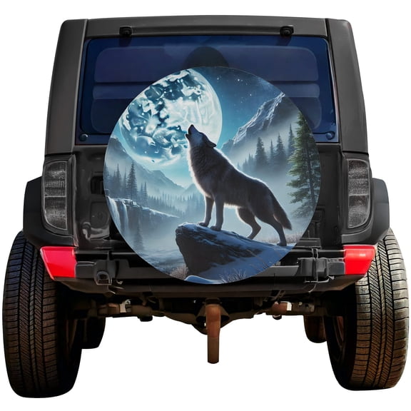 Lotusprinthandmade Wolf Moon Spare Tire Cover Without Backup Camera Hole