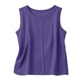 thumbnail image 5 of Husipze Women Cotton Linen Tank Top Pleats Sleeveless Crew Neck Loose Fit Shirt Blouse for Summer Casual Purple XL, 5 of 6
