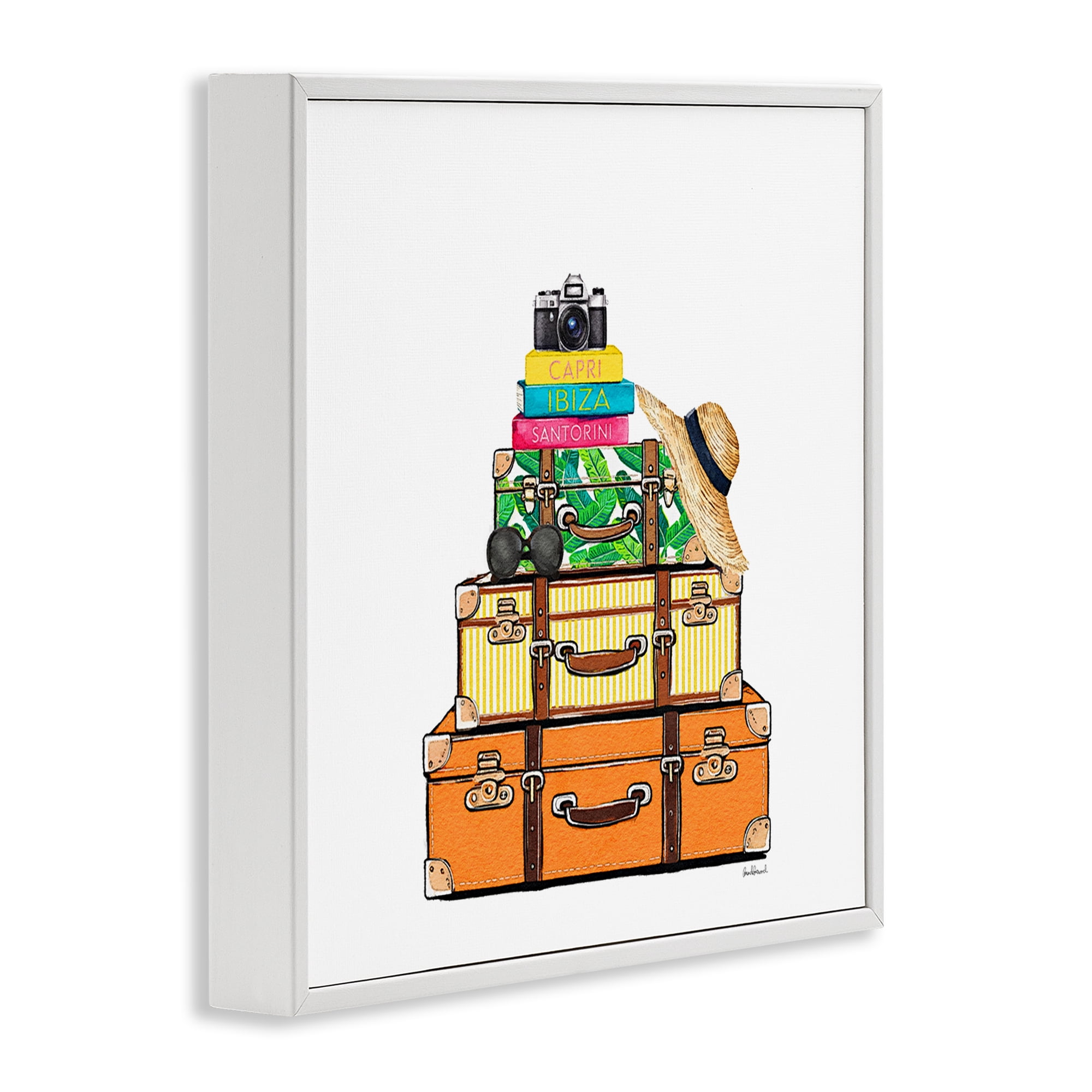 Stupell Industries Travel Suitcases & Camera White Framed Giclee Art, design by Amanda Greenwood