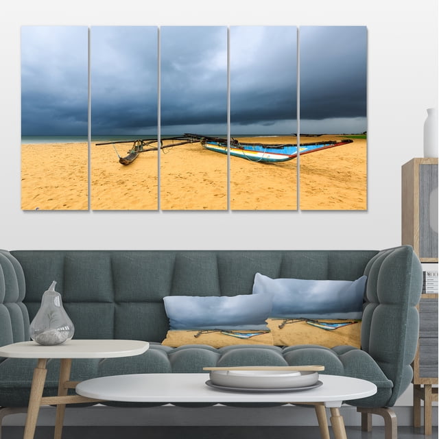 Beach with Dark Clouds above Ocean - Large Seashore Canvas Art Print