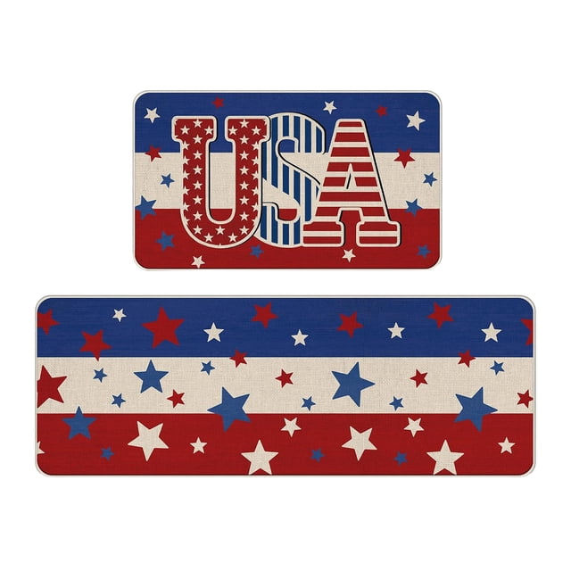 SLYNSHome 4th of July Decorative Kitchen Rug & Mat,Patriotic American Flag Red White Blue Kitchen Runner Rug Floor Mat Independence Day Home Decor