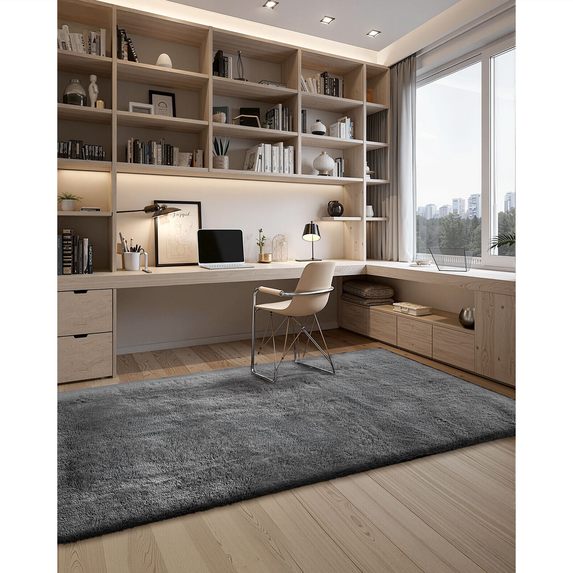 Plush Area Rug, 5 x 8 ft, 1.38" Thick Fluffy Surface, Soft Long-Fiber, Non-Slip Dotted Base, Modern Design, for Living Room, Bedroom, Study & Sunroom