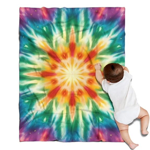 Rainbow Tie Dye Mandala Pattern Blanket,Comfortable Soft Flannel Throw Blanket,All Season,Warm Lightweight Blankets for Sofa Bed Couch Living Room Chair,30"x40"