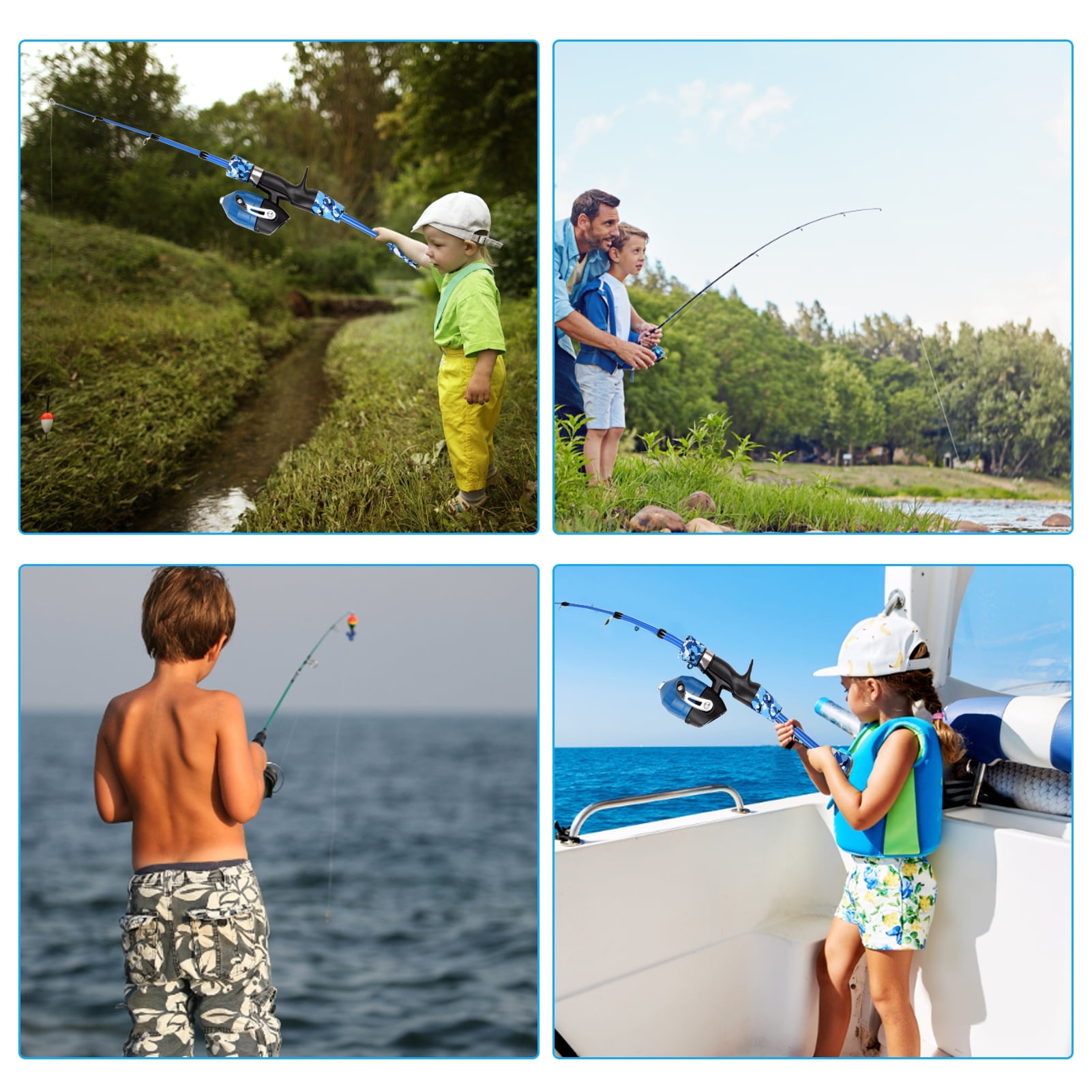 Children Fishing Rod and Reel Combo Full Kit 1.5m Telescopic Casting Rod Pole with Spincast Reel and Hooks Lures Swivels Carry Bag