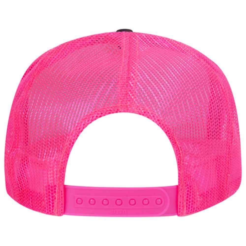 Couver 5 Panel High Crown Back Split Mesh Polyester Foam Trucker Hat, Black Neon Pink, 6 Count