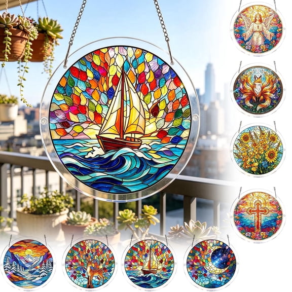 Muecwrye 7.4in Acrylic Puzzles Suncatcher Window Hanging, 83 Pieces Sun Catcher Stained Glass Acrylic Puzzle Decoration for Women Men Mom Birthday Gift Home Decor, Mothers Day Gifts