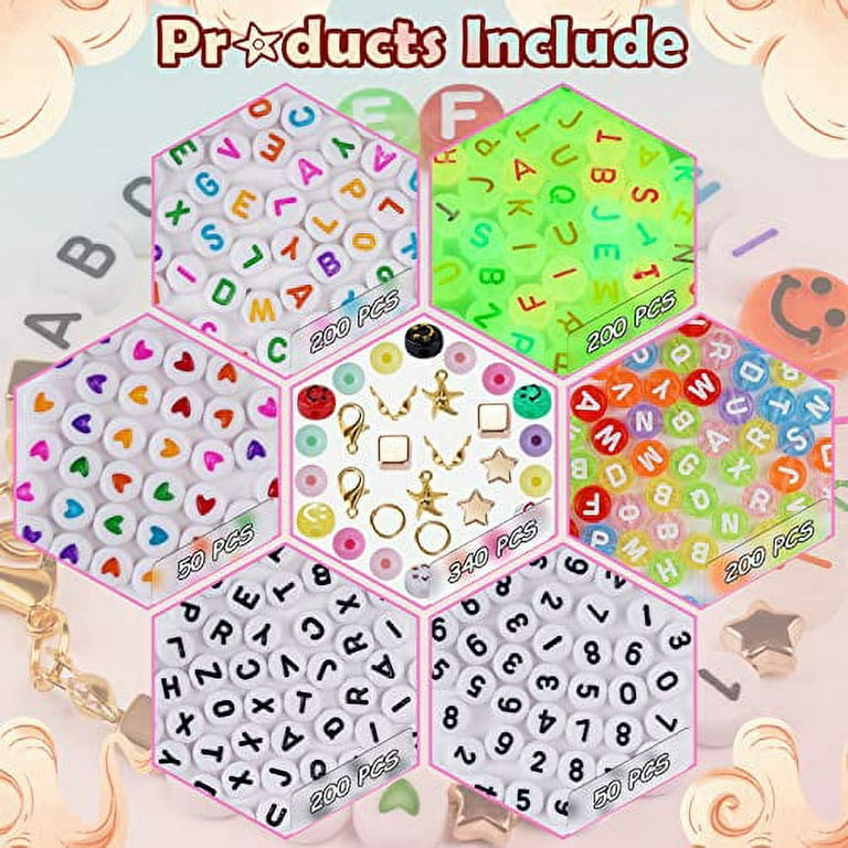 FZIIVQU Letter Beads for Bracelets Making Kit 1260pcs Alphabet Beads for  Jewelry Making Set Lnclude 800pcs 4 Colors 4x7mm Letter Beads and Acrylic  Round Number Heart Smiley Face Beads etc 