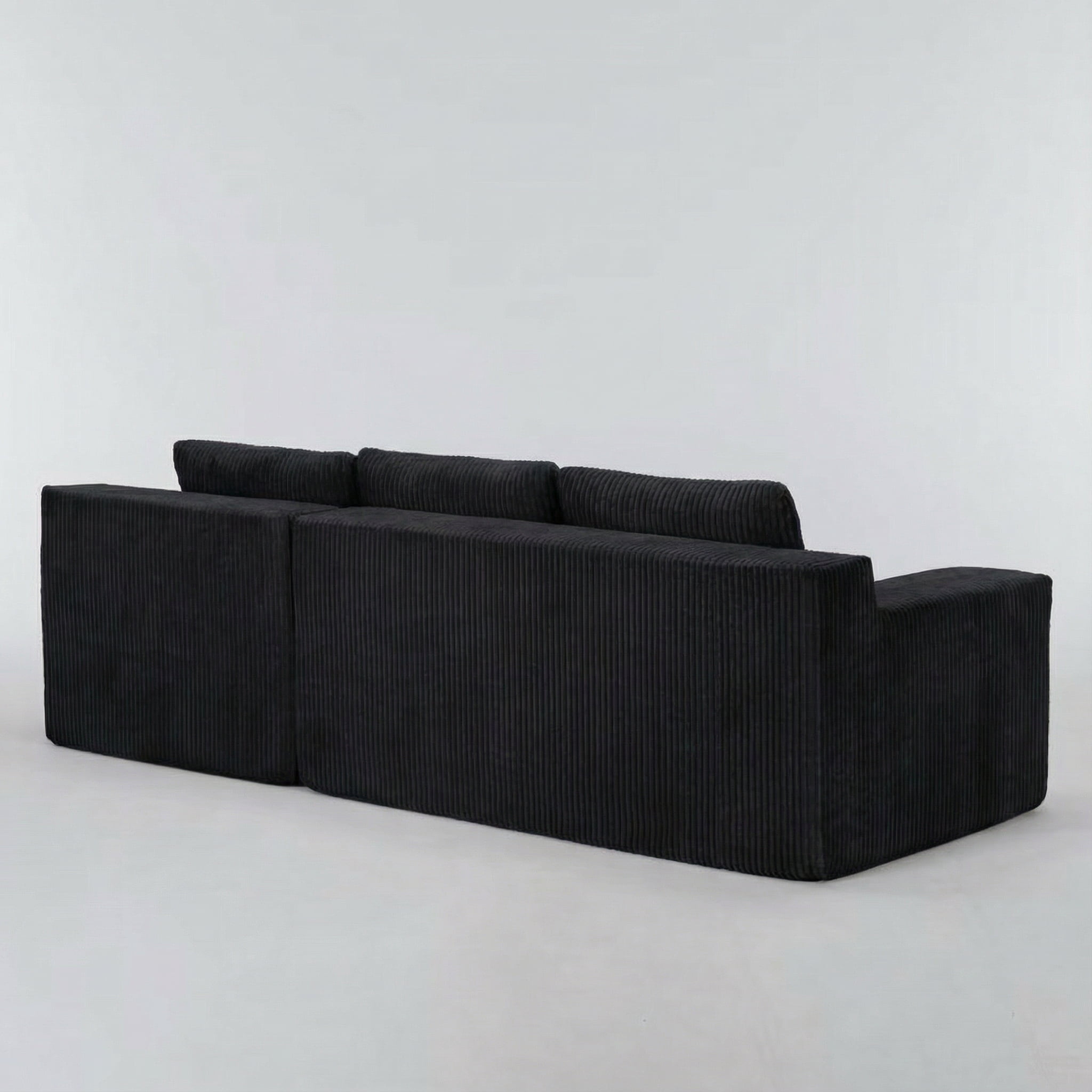 Foam-Filled Compressed Boneless 3-Seat Sectional Sofa with Chaise, Corduroy Modular Upholstered L-Shaped Couch Set