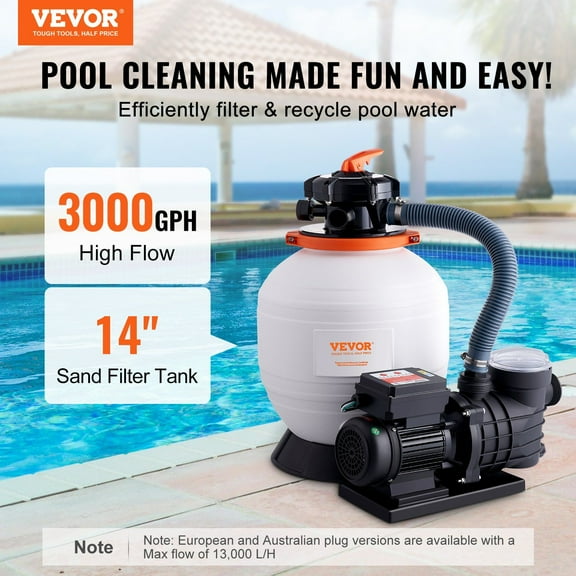 Sand Filter Pump System for Above Ground Pools, 14-inch Tank, 3000 GPH, 3/4 HP Combo with 6-Way Multi-Port Valve & Strainer Basket, Suitable for Residential and Commercial Use
