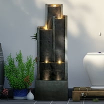 4-Tier Water Fountain with LED Lights  - 50.7" H Waterfall Fountain Indoor Outdoor Water Feature for Home, Patio, Garden