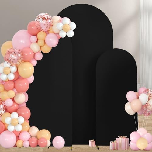 Set of 3 Wedding Arch Cover Spandex Fitted Stretchy Arch Stand Covers,2-Sided Round Top Backdrop Cover for Party Birthday Banquet Baby Shower Arch Decoration (4ft,5ft,6ft Black)$$Garden &