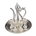 thumbnail image 1 of Olla de vinos de flaón de café, estilo de bebida versátil de estilo vintage tetera para la sala de estar para la sala de estar decoración de la mesa Plata con bandeja de taza, 1 of 8