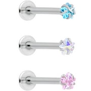 Body Candy 16G Womens 316L Steel Clear Pink Blue Accent Star Labret Monroe Lip Ring Cartilage Tragus 3/8"