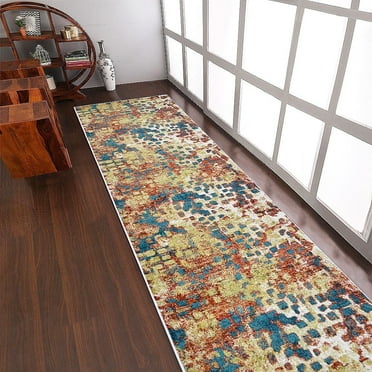 Rugsotic Carpets Machine Made Heatset Polypropylene Area Rugs - 3'2''X10', Runner, Caramel Blue, Contemporary Modern, High Pile Machine Made Area Rugs For Living Room, Bed Room (M00040)