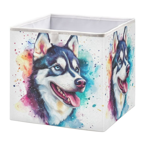 Cabinet Storage Basket 11.02x11.02x11.02 Inches Storage Box Foldable, Storable and Easy to Assemble ，Open Home Storage Bins ，Closet Storage Bins Cute Husky