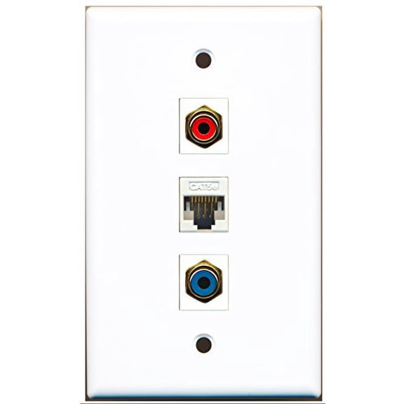 RiteAV - 1 Port RCA Red and 1 Port RCA Blue and 1 Port Cat5e Ethernet White Wall Plate