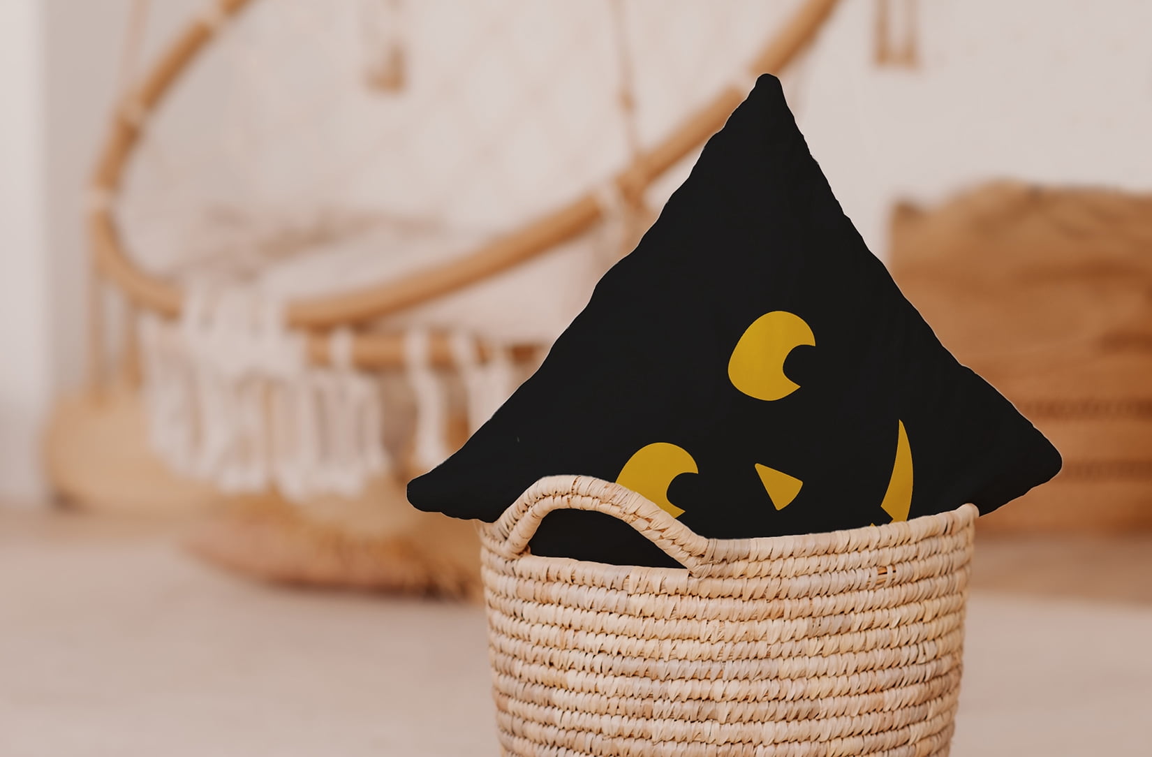 16" x 16" Simply Daisy Halloween JackoLanternLeft Polyester Indoor/Outdoor Pillow, Black Qty 1