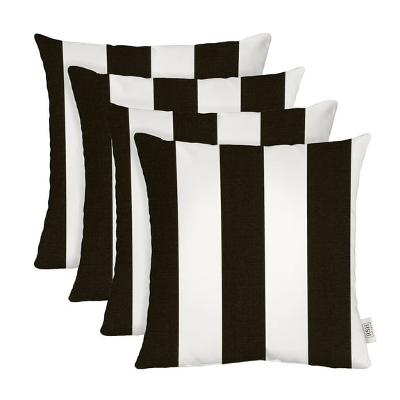 RSH Decor: 4 Square Throw Pillows | 17" x 17" | All-Weather Spun Fabric | Black & White Stripe