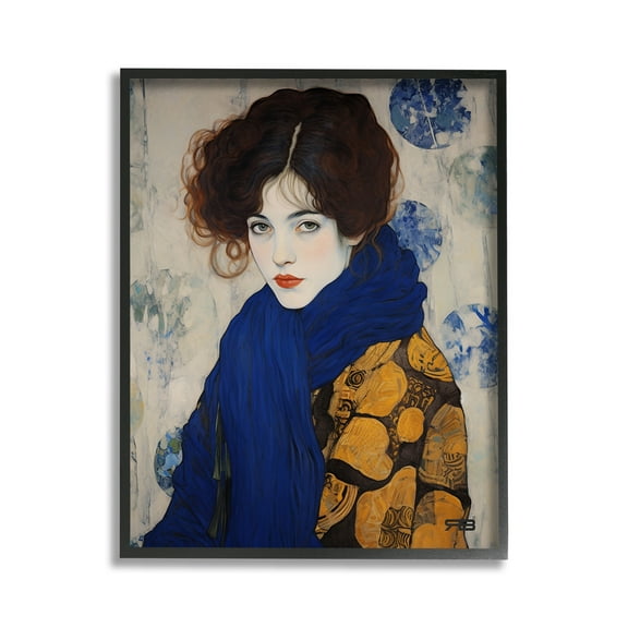 Stupell Industries Chic Woman Blue Scarf Beauty & Fashion Painting Black Framed Art Print Wall Art, 11 x 14