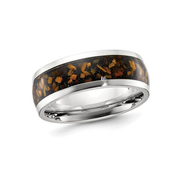 Mens Stainless Steel with Yellow Tigers Eye Inlay Band Ring (8.00mm)