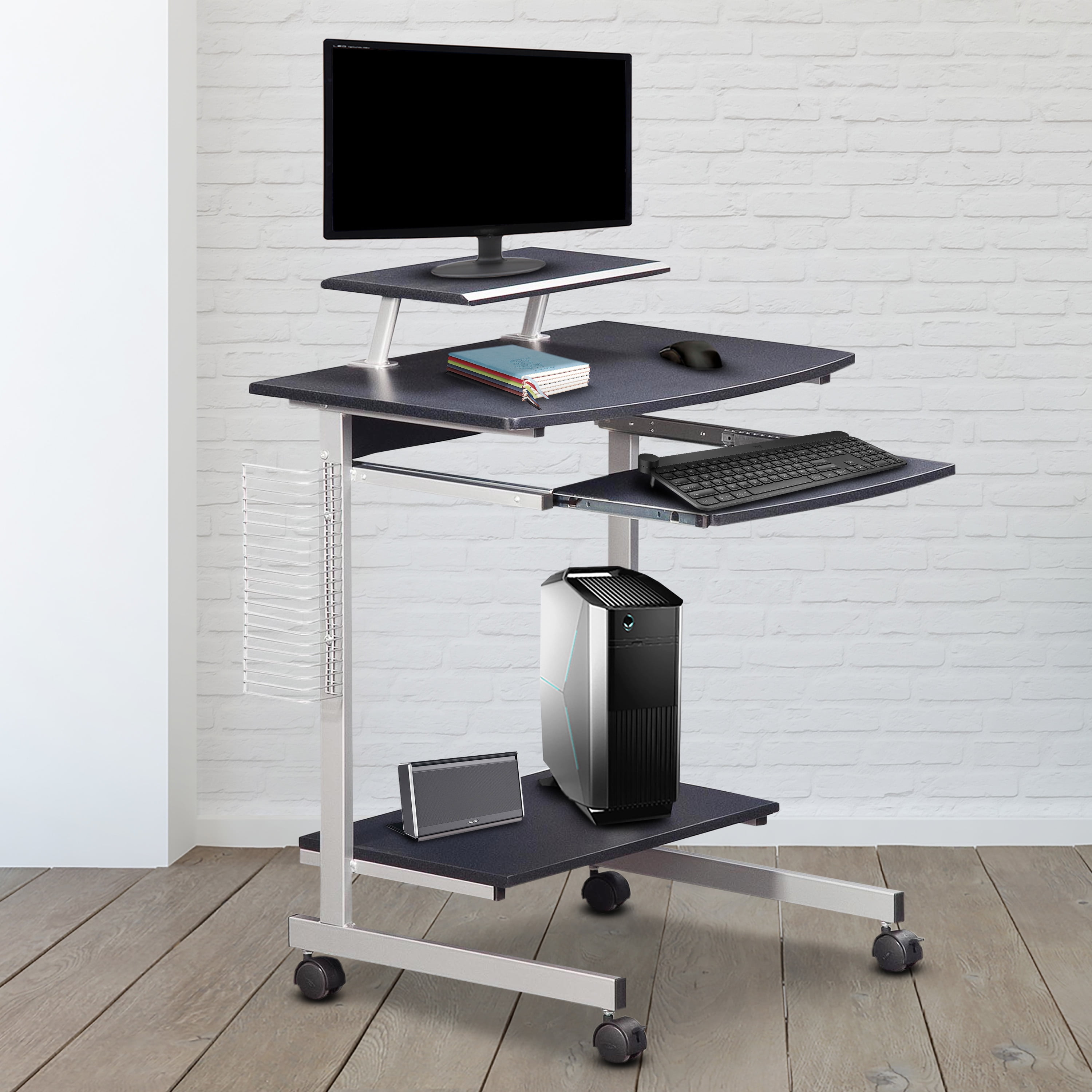 Techni Mobili Rolling Compact Computer Cart Desk With Storage, Graphite