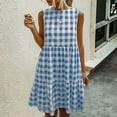 thumbnail image 2 of Robe Babydoll Décontractée d'Été Sans Manches pour Femmes, Col Rond, Fluide, à Volants, en Coton et Lin, Robe Débardeur, Robe à Carreaux avec Poches, 2 of 7