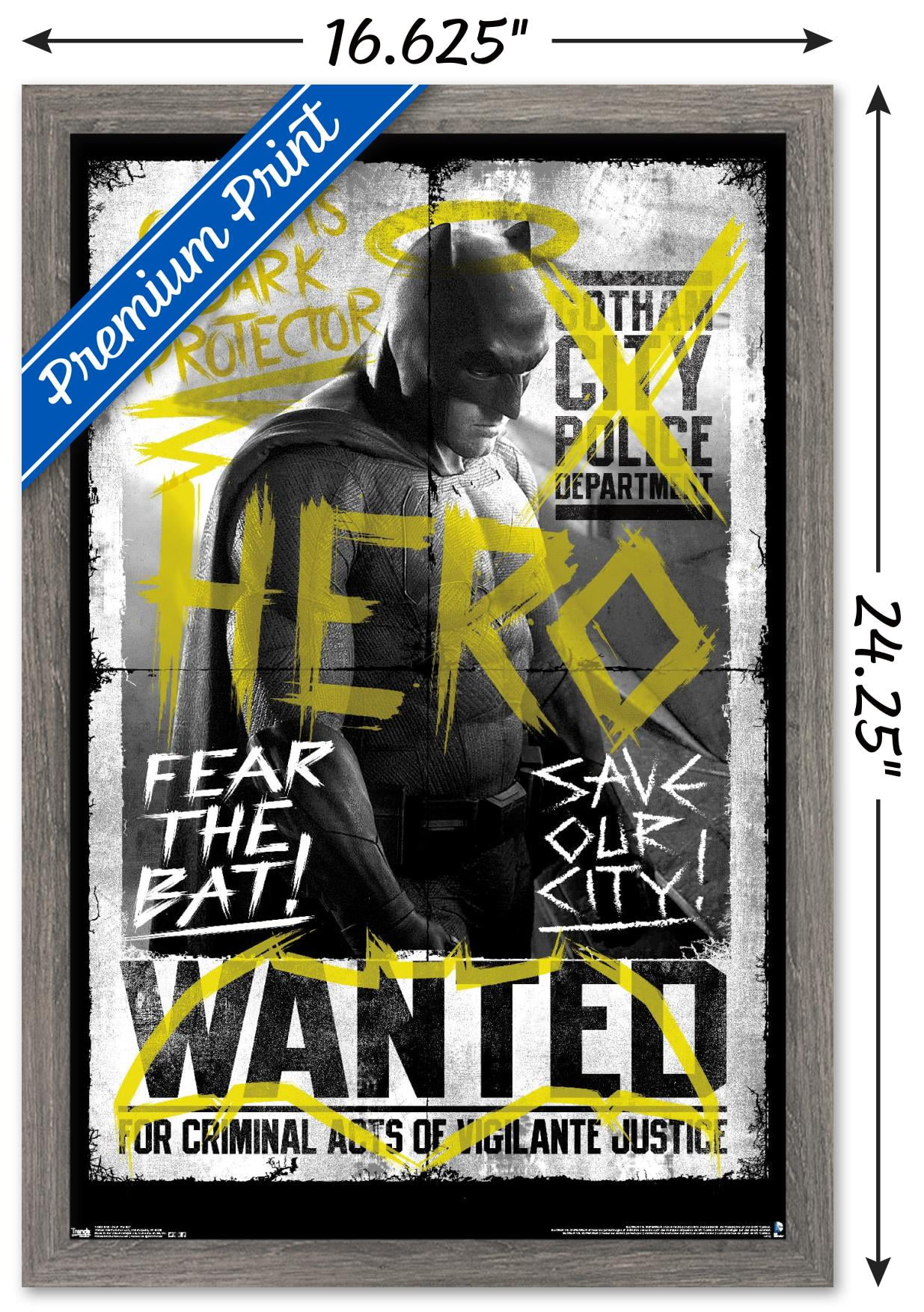 DC Comics Movie - Batman v Superman - Fear the Bat Wall Poster, 14.725" x 22.375", Framed