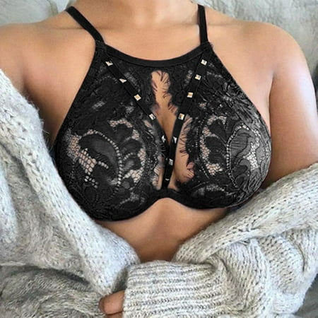 

QWERTYU Lace Bralettes for Women with Straps Sexy Eyelash Bralettes Seamless Wireless Comfort Bra Black M