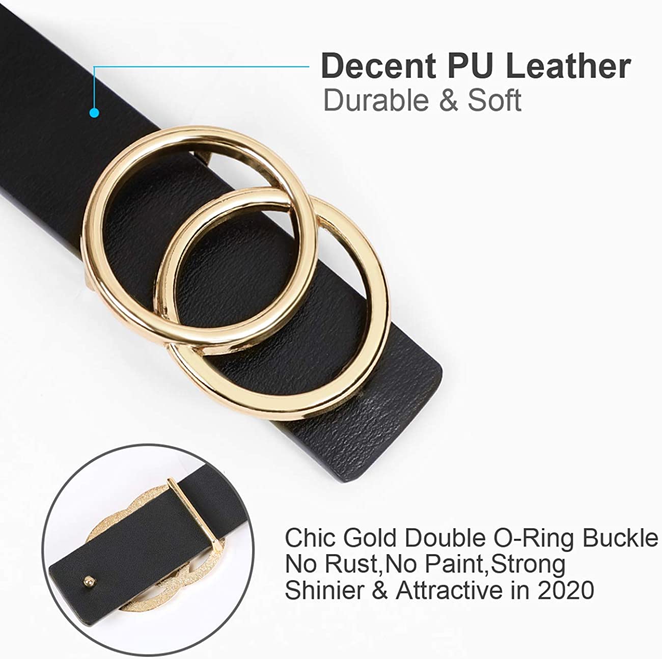 Women Leather Belt,Double O Ring Belt 