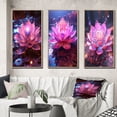 thumbnail image 1 of Designart "Radiant Pink Lotus Blossoming II" Lotus Framed Wall Art Set Of 3 - Pink Modern Frame Gallery Set For Office Decor, 1 of 6