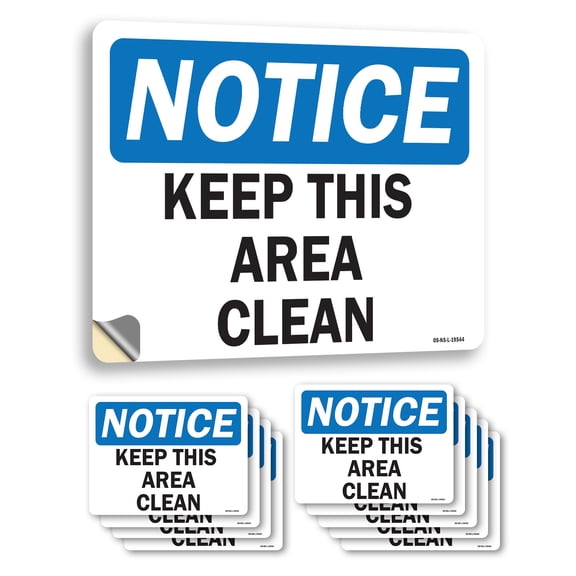Keep This Area Clean OSHA Notice Vinyl Decal Label 14 Inch x 10 Inch - 10 Pack