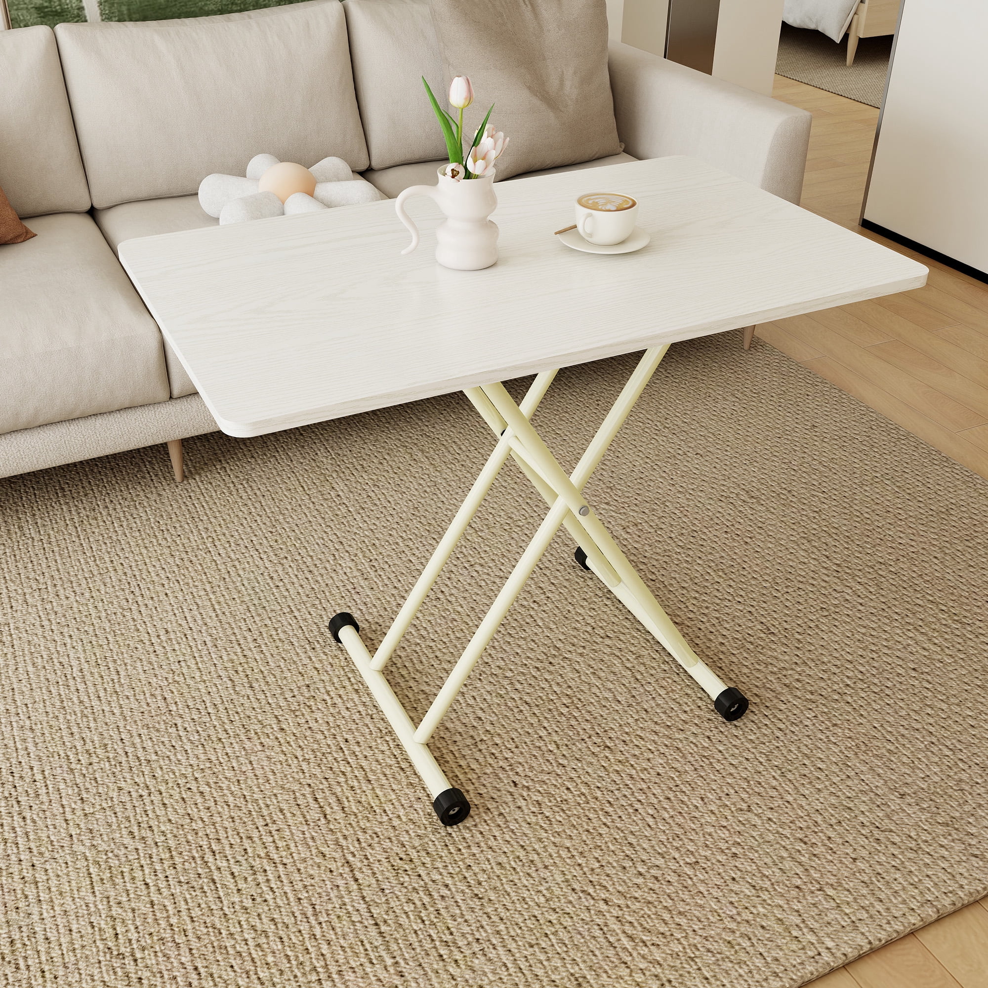 Adjustable Standing Table 39.37 Inch, Portable Folding Desk with Rolling Wheels, Height Adjustable Table for Indoor and Outdoor Use, No Assembly Required, White