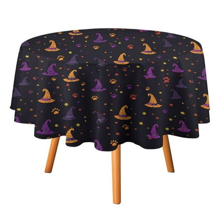

JINGDS Halloween Mini Witch Hats Tiny Cat Paw-66 Round Table Cloth Halloween Tablecloth Thanksgiving Day Table Cloth Round Cover Circle Tablecloth for Halloween Thanksgiving Fall Party