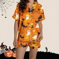 thumbnail image 6 of Ailaofu Halloween Pajamas Women Satin Silk Button Up Shirt And Shorts Pjs Sets 2 Piece Loungewear Sets Soft Sleepwear, 6 of 7