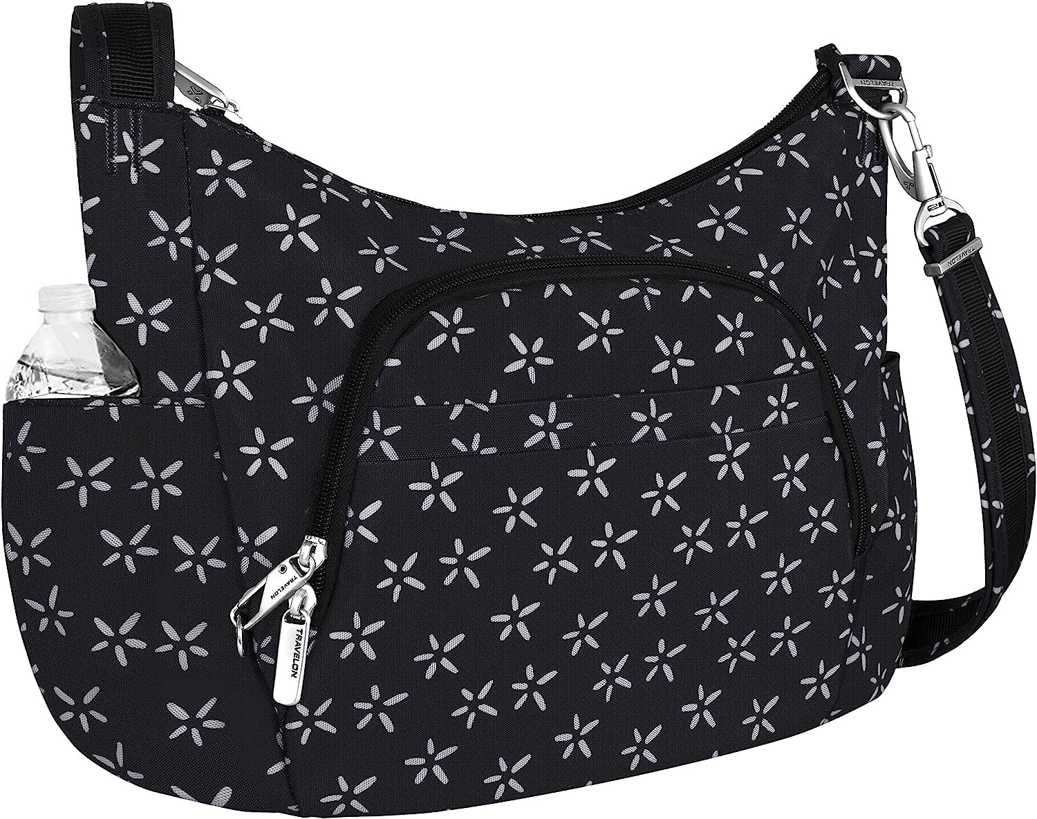 Travelon AntiTheft CrossBody Bucket Bag (A B/W SMALL FLOWER PRINT